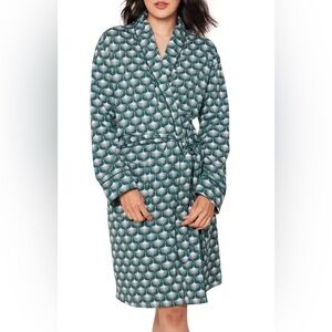 NWT Petite Plume Sonnet of Swans Print Piped Pima Cotton Robe